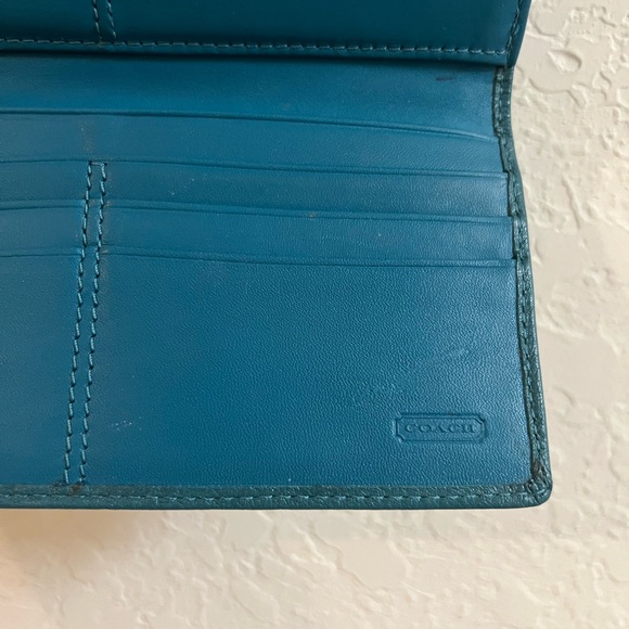 Vintage Coach pleated Teal Leather trifold Wallet - Picture 8 of 10